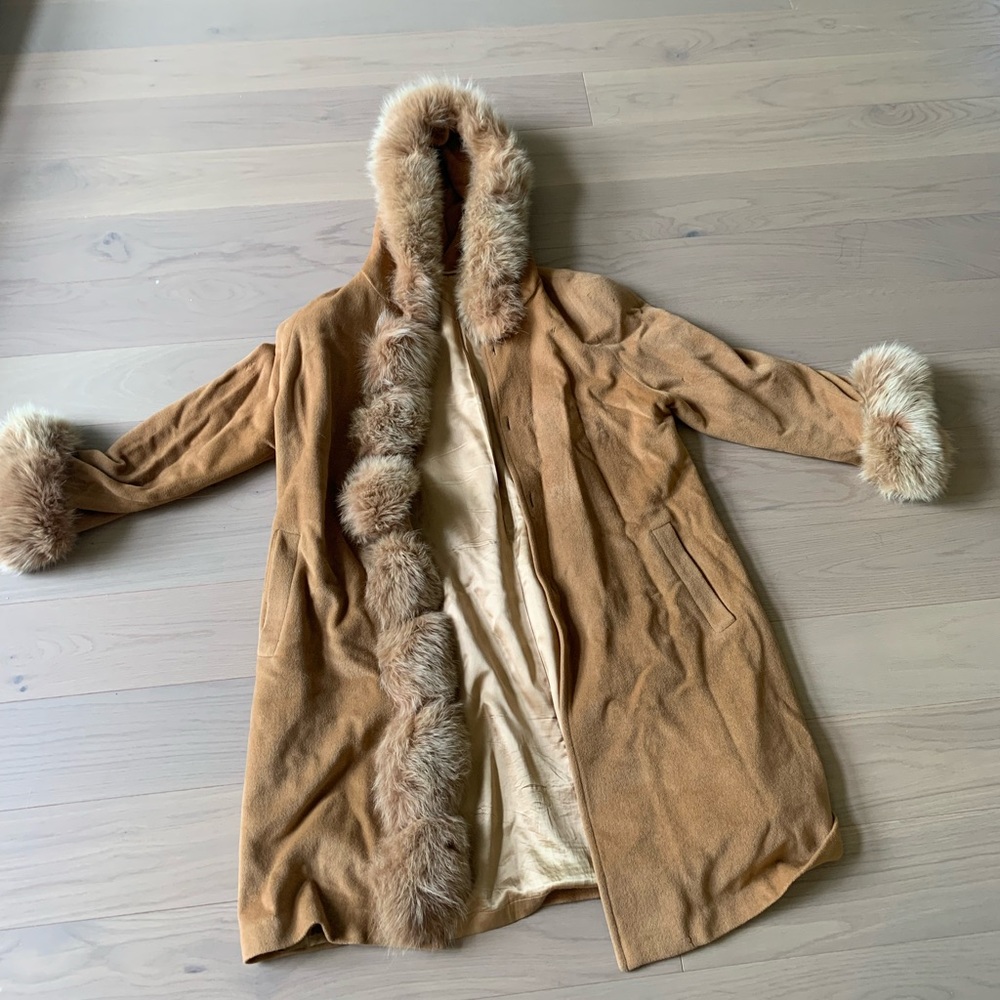 Hooded Faux fur trim coat - Picture 1 of 11